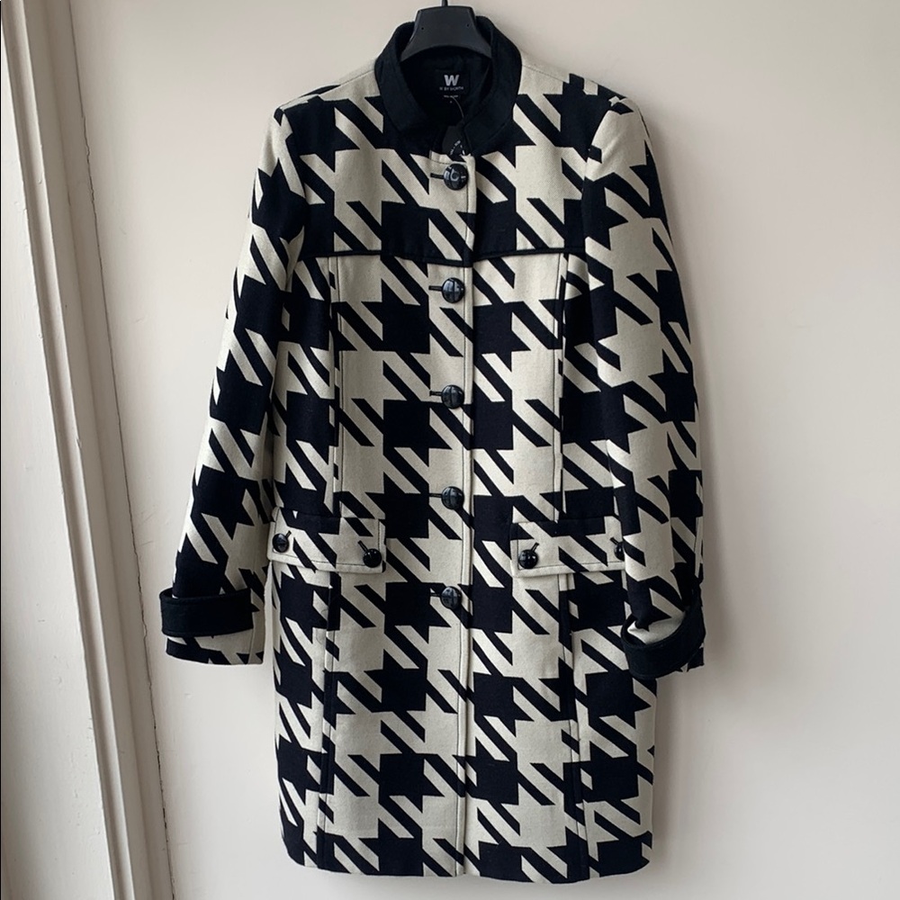 Worth Black and White Bold Houndstooth Coat